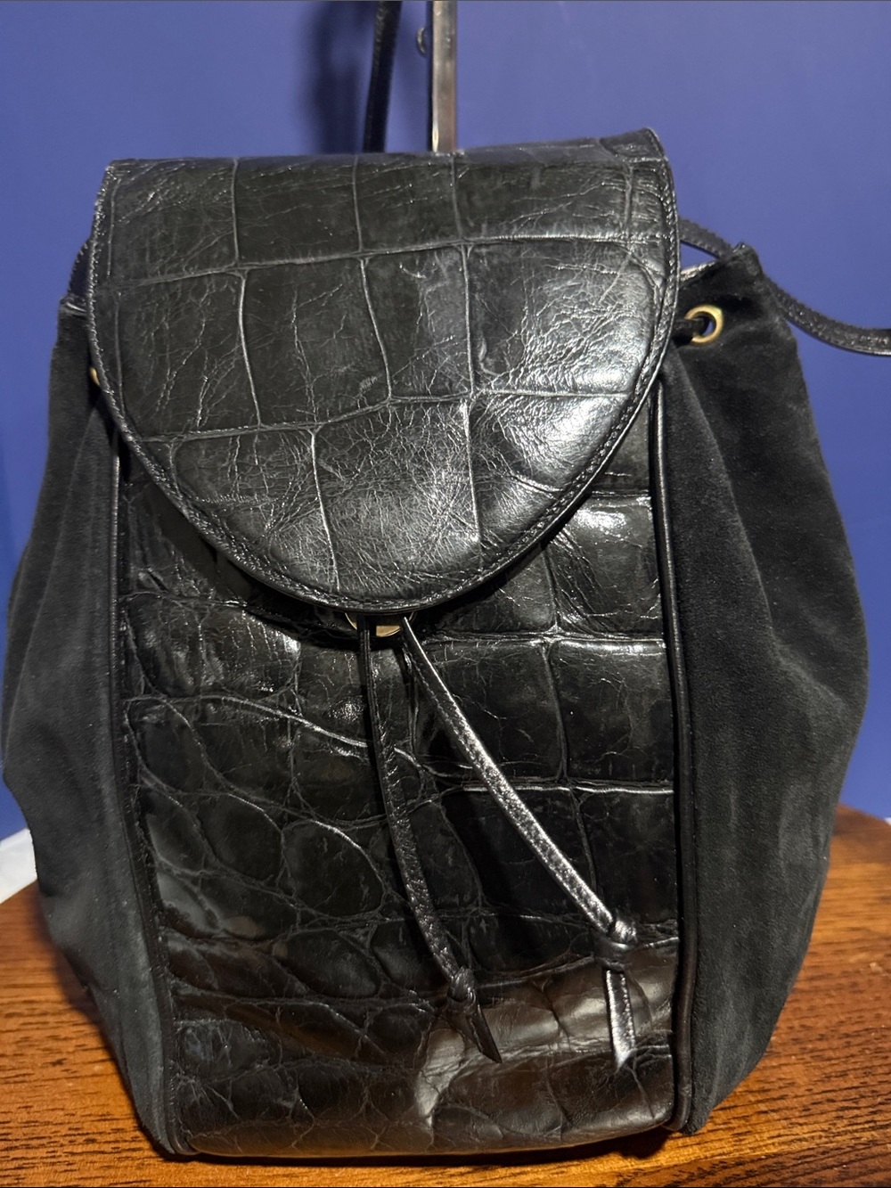 Danielle Nicole Black Croc-Embossed Leather & Suede Drawstring Crossbody